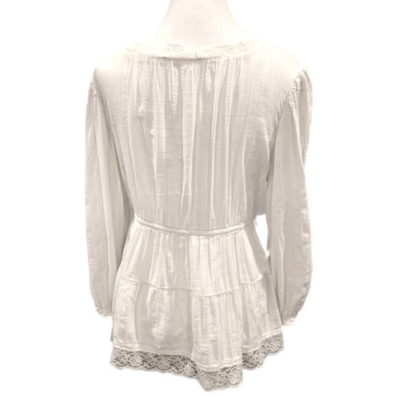 Lucky Brand Ivory Lace Trim Babydoll Blouse - Boho Cottagecore Top - Size Large - Picture 5 of 12